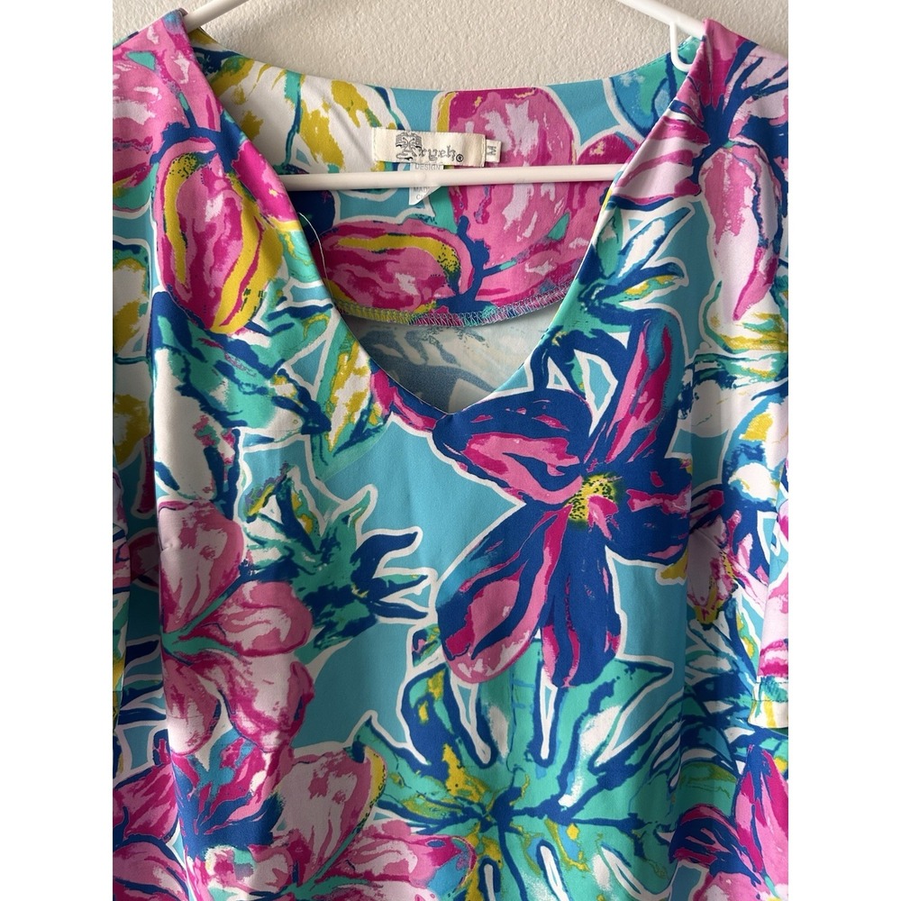 Aryeh Shift Dress Womens M Blue Pink Floral Preppy Resort Bright Colors Beach - Picture 5 of 10